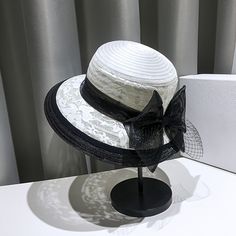 Summer Bow Sun Protection Hat Fashion Lace Mesh Travel Mom Hat, Middle Elderly Hat Fisherman Hat, Color Block Retro Top Hat Elegant Bow Sun Hat Fisherman Hat White Top And Black Border Kawaii, Kawaii Hats, Kawaii Hat, Mom Hat, Mom Hats, Elegant Hats, Sun Protection Hat, Retro Tops, Fisherman Hat