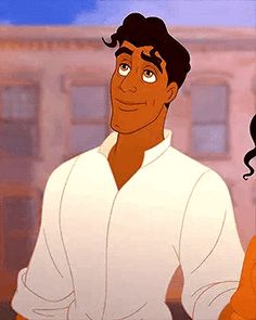 an animated man and woman standing next to each other