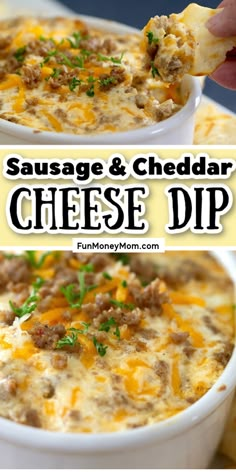 sausage and cheddar cheese dip is an easy appetizer that everyone will love