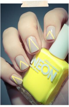 Yellow nails #nailart #neonyellow Grey Nail Art, Yellow Nail Art, Nails Yellow, Minimalist Nail Art, Gray Nails, Nails Polish, Nail Swag, Yellow Nails