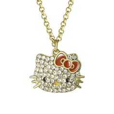 Add a touch of sparkle and charm to any outfit with the Sanrio Hello Kitty Girls' Pave Crystal Gold-Tone Pendant Necklace. This adorable necklace features a stunning Hello Kitty pendant adorned with pave crystals, giving it a dazzling shine. The gold-tone finish complements the crystals perfectly, making this necklace both stylish and fun for young fans of Hello Kitty. With an adjustable length of 16 inches plus a 3-inch extender, this necklace is versatile and can grow with your child. Its the Cat Pendants, Birthday Shopping, Crystal Necklace Pendant, Crystal Pendant, Cute Jewelry, Cute Shoes, Womens Watches, Womens Necklaces, Jewelry Watches