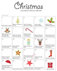 a christmas calendar with the words, merry and other things to do in each month