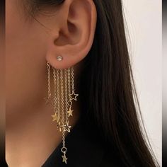 Nwt Star Tassel Earrings. The Cutest Earrings Inexpensive Jewelry, Earrings Chain, Earrings Star, Tassel Drop Earrings, Huggie Earrings, Bar Earrings, Girly Jewelry, Gold Drop Earrings, Dream Jewelry