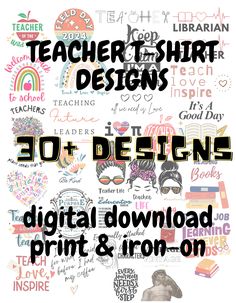 a poster with the words teacher t shirts designs on it