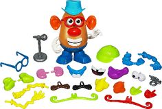 an assortment of plastic toys including a clown