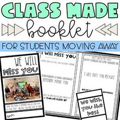 Do you have a student that is unexpectedly leaving in the middle of the school year? If so, this is the perfect item to create a memory booklet of some special moments that classmates have shared with this student - students will remind this student how he/she was a part of their story.Class Made Goodbye Booklet for a Student Moving Away <3The cover page is intended to add a class pictureInside the cover is a student interview page where they can reflect on their personal favorite moments and memories about the class and schoolInside the back cover is a page for all classmates to signThe back cover is designed for all adults at the school who interact with the student moving to write a special noteThe double-sided page for classmates to complete contains the following categories:- A mem Farewell For Students, Student Leaving Class Gift, Goodbye Gifts For Students, Student Gift From Teacher, Presents For Students, Student Interview, Gifts For Students, Leaving School, Student Teacher Gifts