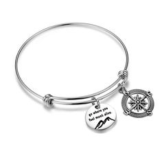 PRICES MAY VARY. Material: stainless steel, it is lead free and nickel free. Stainless Steel is hypo allergenic, it doesn’t rust, change color or tarnish. Size:the engraved round charm is 0.79inch(2cm) in diameter, the compass charm is 0.87inch(2.2cm). Are you those who get thrilled by rock climbing, mountain climbing and hiking? Then this bangle "Go Where You Feel Most Alive" is definitely for you! It is an excellent hiking bracelet for climbing nature lovers. Show your adventurous spirit with Hiking Bracelet, Adventure Jewelry, Hiking Jewelry, Mountain Bracelet, Climbing Gifts, Mountain Jewelry, Jewelry Nature, Mountain Climbing, Velvet Bag