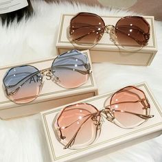 Round Sunglasses Women, Trendy Glasses, نظارات شمسية, Stylish Glasses, Trendy Sunglasses, Elegante Casual, Rimless Sunglasses, Cat Eyes