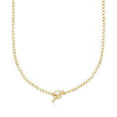 Ross-Simons - 10kt Yellow Gold Toggle Necklace. 18". Canaria fine jewelry. Perfect for everyday wear, these genuine 10kt gold wardrobe essentials are fashionable, fun and designed to last a lifetime. Strong and durable, our collection of gold classics is always a great value. This handcrafted 10kt yellow gold cable-chain necklace finishes with a chic toggle clasp that is both functional and fashion-forward. 10kt yellow gold toggle necklace. Toggle Necklace, Toggle Clasp, Cable Chain, Wardrobe Essentials, Everyday Wear, Fashion Forward, Chain Necklace, Fine Jewelry, Yellow Gold