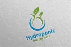 the logo for hydroponic is designed with green leaves and water droplets on white paper