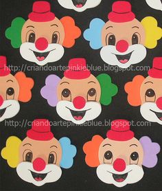 clown face cut outs on black background