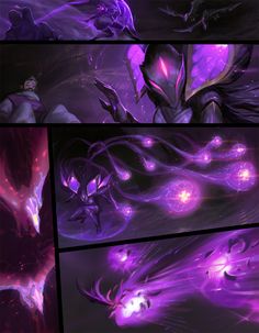 some purple and black art work with different lighting effects