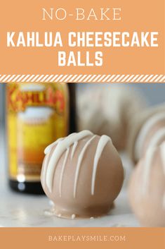 no - bake kahlua cheesecake balls with white icing