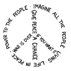 a peace sign with words written in black ink on a white background that says, people imagine all the power to over a town