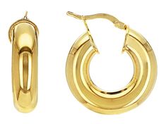 Moda Al Massimo® 6mm 18k yellow gold over bronze lucido tube hoop earrings. Measure approximately 15/16"L x 1/4"W and have saddleback closures. Made in Italy. Cute Simple Earrings, Italian Gold Jewelry, Tube Hoop Earrings, Small Gold Hoops, Chunky Hoop Earrings, Chunky Earrings, Hoop Earrings Gold, Loop Earrings, Classy Jewelry