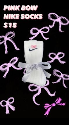 Trendy Pink Bow Embroidery Design on Nike Socks Nike Socks, Nike Socks Custom, Custom Nike Socks, Bow Embroidery Design, Bow Embroidery, Socks Packaging, Custom Nike, Custom Nikes, Casual Socks