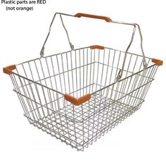 a wire basket with an orange handlebar on the bottom and two handles attached to it