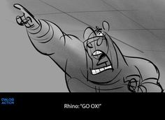 a cartoon character pointing at something in the air with his hand out and an angry look on his face