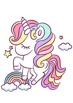 a cartoon unicorn sitting on top of a rainbow