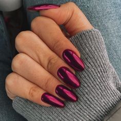 If you want to mix things up, why not try burgundy chrome nails with a matte finish? The combination of a chrome base and a matte top coat creates an interesting contrast between shine and texture. Matte nails have been a popular trend in recent years, offering a more subtle and sophisticated alternative to the typical glossy finish.  To achieve this look, apply a matte top coat over your burgundy chrome nails. This not only reduces the shine but also gives the nails a soft, velvety appearance. Nail Art Designs For Dark Hands, Fuscia Nails Chrome, Fuchsia Chrome Nails, Dark Purple Nails Chrome, Berry Purple Nails, Purplish Pink Nails, Deep Purple Chrome Nails, Chrome Nail Inspiration, Chrome Maroon Nails