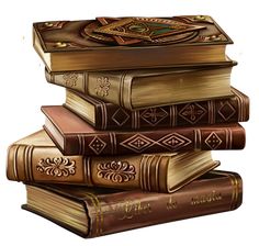 three books stacked on top of each other with the title written in gold and brown