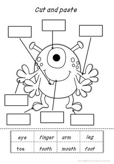 a cut and paste worksheet with an image of a cartoon character on it