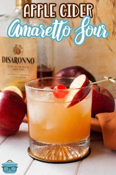 Amaretto Sour Recipe, Apple Cider Cocktail, Amaretto Sour, Apple Slice, Apple Cocktail, Cider Cocktails, Sour Foods