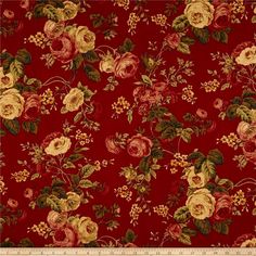 an image of a red and gold floral pattern with flowers on the bottom right corner