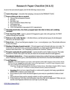 research paper checklist for students to use in the classroom or on their own school