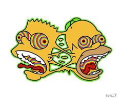 an image of two cartoon characters with different expressions on their face and body, one is biting the other's mouth