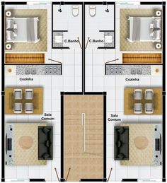 the floor plan for a small apartment with two beds and one bathtub is shown