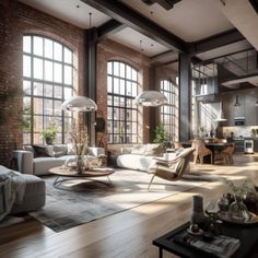 a living room filled with furniture and lots of windows