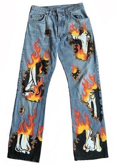 Custom Jeans Diy, Pattern Jeans, Retro Hip Hop, 일본 패션, Diy Vetement, Print Jeans, Skull Pattern