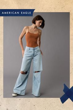 Cotton blend/Scoop neckline/Built-in bra/Thong design with snaps/This bodysuit is Real Good: made with the planet in mind and a promise to continue to do better American Eagle Outfitters, Women's Jeans, Cami Bodysuit, Do Better, Scoop Neckline, American Eagle, Women Jeans, Built In, Cotton Blend