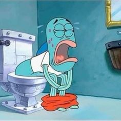 an image of a cartoon character with his mouth open and tongue out in the bathroom