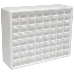 a white plastic storage box filled with lots of drawers