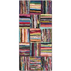 a multicolored rug with stripes on it