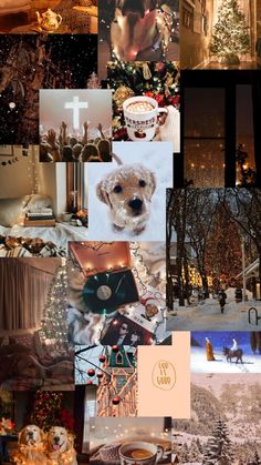 the collage shows many different things in this photo, including christmas trees and decorations