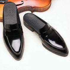 Expertly crafted from black leather, these half loafers exude sophistication and elegance. The luxurious material guarantees durability and comfort, while the slip-on design offers convenience and style. - Color: Black- Style: Loafers- Closure Type: Slip On- Material: Cowhide- Sole Material: Rubber- Toe Style: Pointed Toes- Occasion: Casual- Gender: Women Half Slippers, Outdoor Slippers, Office Shoes, Casual Slippers, Leather Slippers, Pig Skin, Casual Sandals, Mules Shoes, Cow Leather