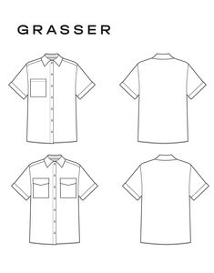 the front, back and side views of a men's shirt with short sleeves