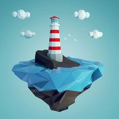 an island with a lighthouse on top and clouds in the sky above it - miscellaneous illustrations