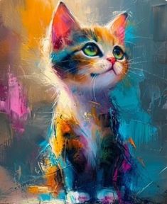 a painting of a cat sitting on the ground