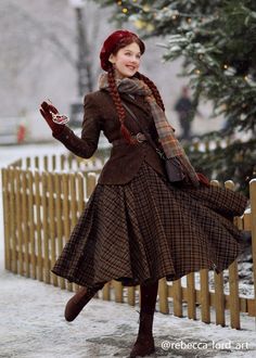 Retro Winter Fashion, Me As A Style, Steampunk Winter Outfit, Victorian Winter Clothes, Cute Autumn Outfit, 1950s Autumn Fashion, Vintage Christmas Outfits For Women, Hippy Business Casual, Winter Dark Academia Fitted Skirt