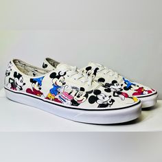 Vans X Disney Authentic ‘Mickey’s Birthday’ Sneaker Collab Designed To Celebrate The 90th Anniversary Of Mickey Mouse’s First Appearance. The Off-White, All-Canvas Upper Provides A Backdrop For Heel-To-Toe Graphics Depicting Mickey’s Most Famous Rolesfrom Steamboat Willie To Fantasia And More Men’s Size 16 Condition: Used But Good Condition. Steamboat Willie, Mickey Birthday, Mens Vans, Vans Shoes, Size 16, Athletic Shoes, Men's Shoes, Limited Edition, Man Shop