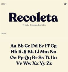 the font and numbers for recoleta are shown in black on an off white background