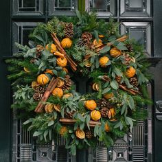 Cinnamon Magic Wreath (2 day lead time) - Christmas Wreaths - Wild at Heart - Wild at Heart Luxury Christmas Wreath, Fresh Wreaths Christmas, Orange Christmas Wreath, Cinnamon Magic, Selling Wreaths, Seasonal Bouquets, Front Door Christmas Decor, Christmas Ambiance, Chocolate Scented Candles