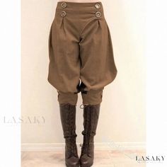 Lasaky - Womens High-Waisted Solid Color Palazzo Pants with Double-Breasted Design Faire Outfit, Medieval Pants, Pants Low Waist, Bloomers Shorts, Vintage Trousers, Riding Pants, Brown Outfit, Pants Style, Shorts Pants