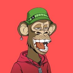 a monkey wearing a green hat with his mouth open and tongue hanging out to the side