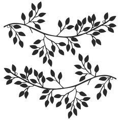 black and white silhouettes of branches with leaves on the branch, set against a white background