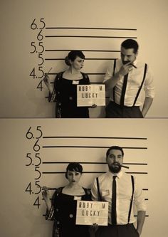 two mugshots with the same person holding signs in front of them, and one man